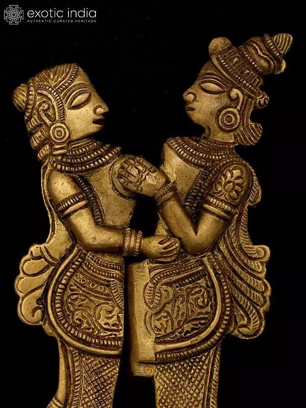 Exotic India 6" Amorous Couple Nut Cracker In Brass 