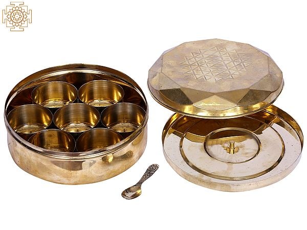 exotic india 6" Brass Masala Box | Handmade Spice Box