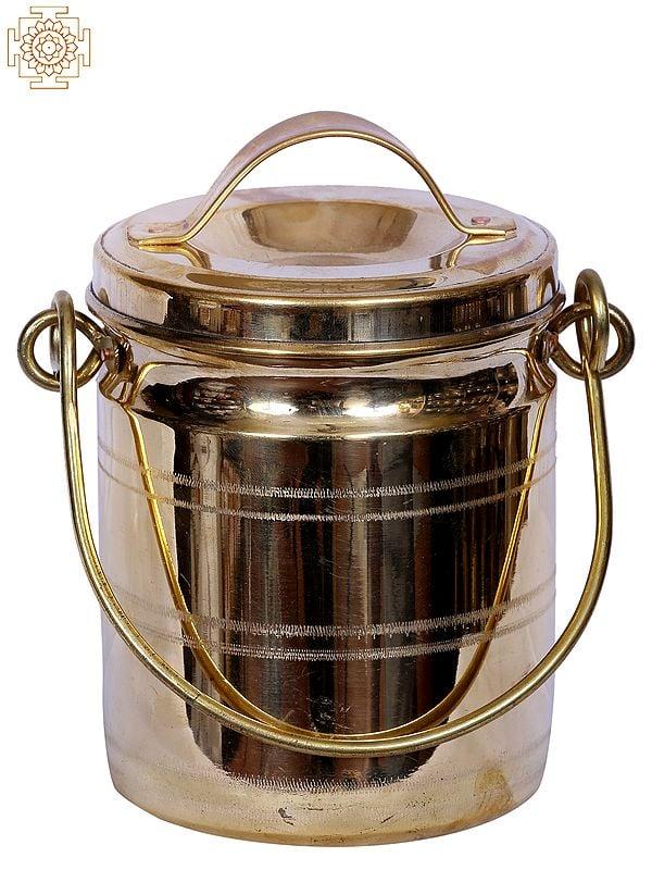 exotic india 6" Brass Traditional Dolchi (Milk Can)