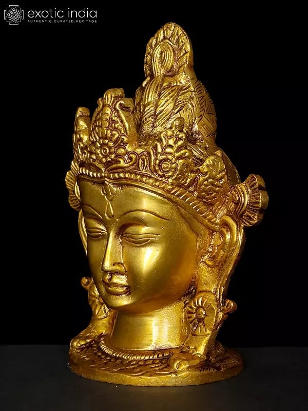 Exotic India 6" Crown Tara Head | Brass Statue 
