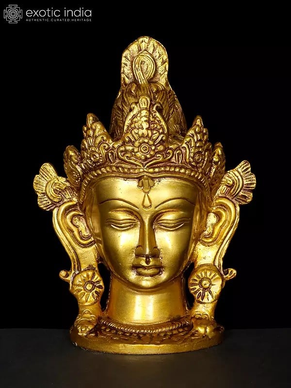 exotic india 6" Crown Tara Head | Brass Statue 