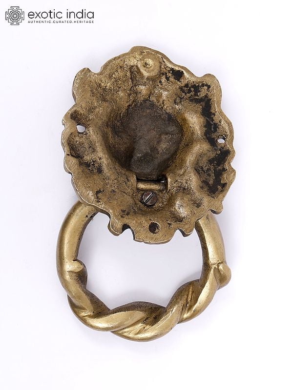Exotic India 6" Lion Face Door Knocker In Brass 