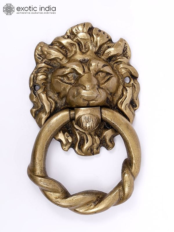 exotic india 6" Lion Face Door Knocker in Brass 