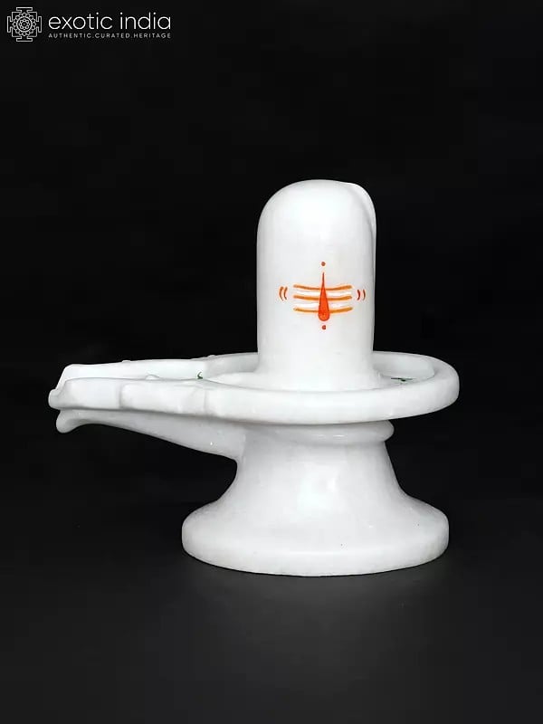Exotic India 6" Shivalingam In White Marble 