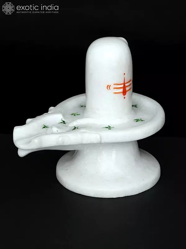 Exotic India 6" Shivalingam In White Marble 
