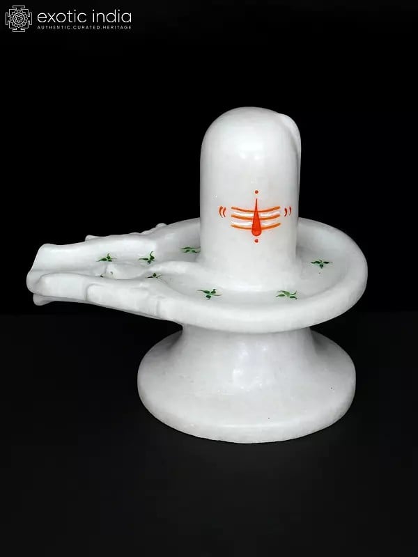 exotic india 6" Shivalingam in White Marble 