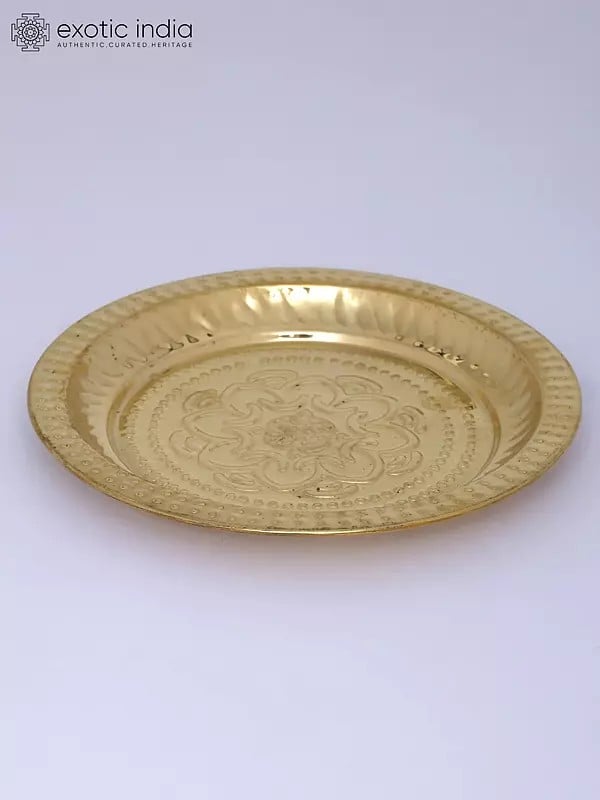 Exotic India 6" Small Brass Floral Design Plate 