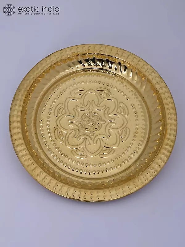 exotic india 6" Small Brass Floral Design Plate 