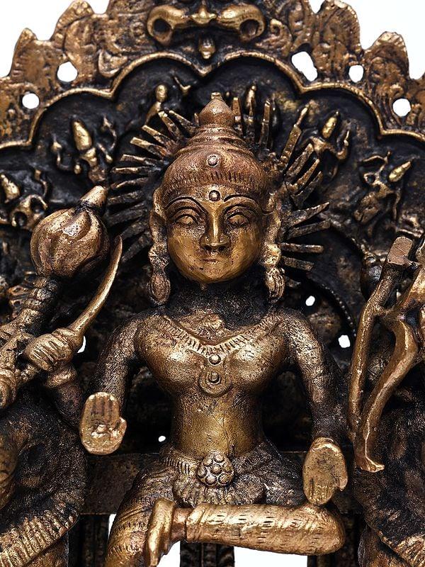 Exotic India 6" Small Goddess Durga | Copper Statue 