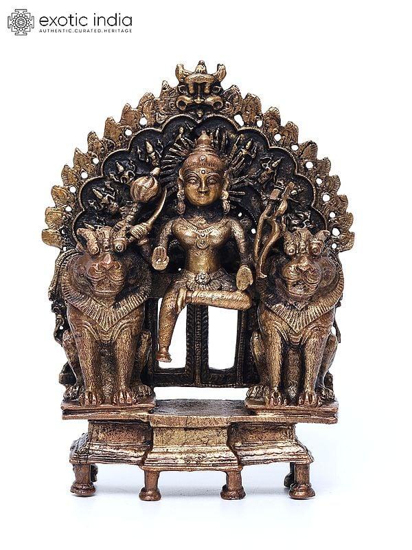 exotic india 6" Small Goddess Durga | Copper Statue 