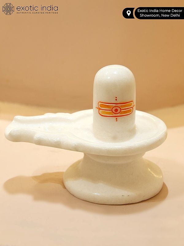 Exotic India 6" Small Shivalinga In White Marble 