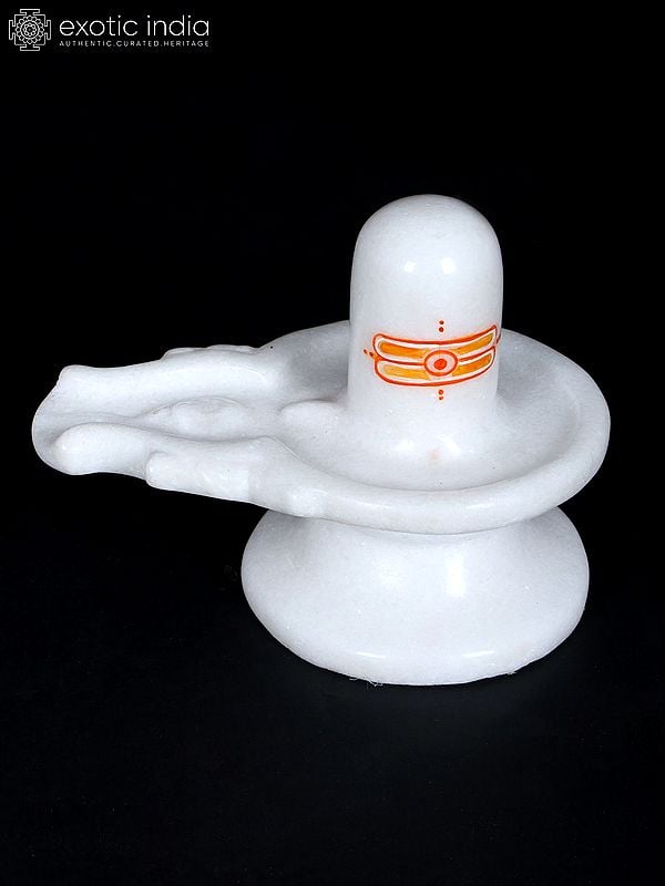 Exotic India 6" Small Shivalinga In White Marble 