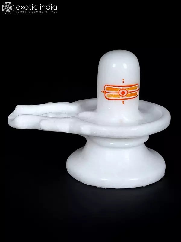 exotic india 6" Small Shivalinga in White Marble 