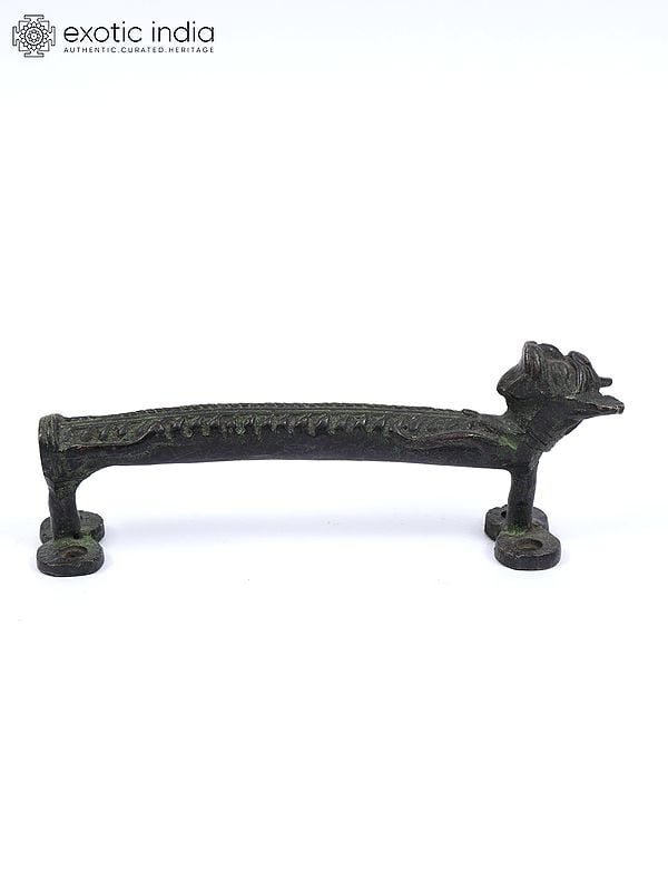Exotic India 6" Stylized Dragon Brass Door Handle