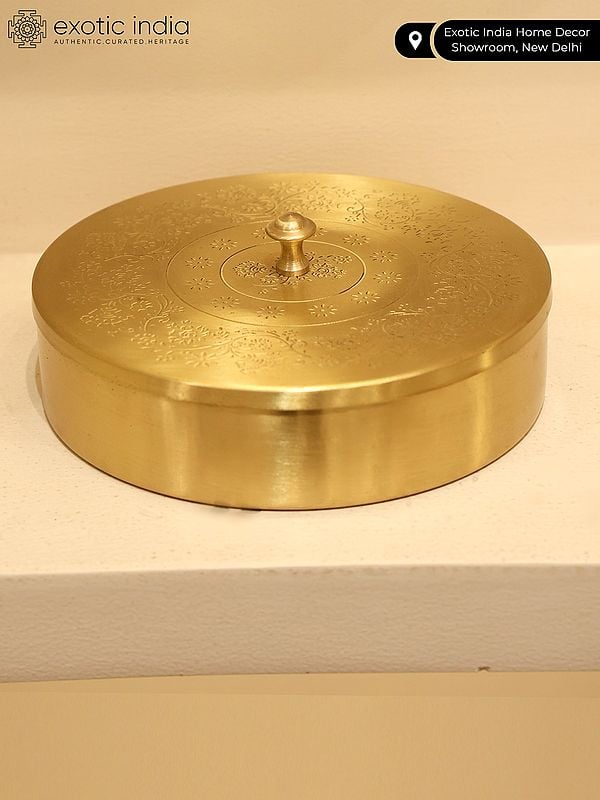 Exotic India 7" Brass Masala Box | Handmade Spice Box 