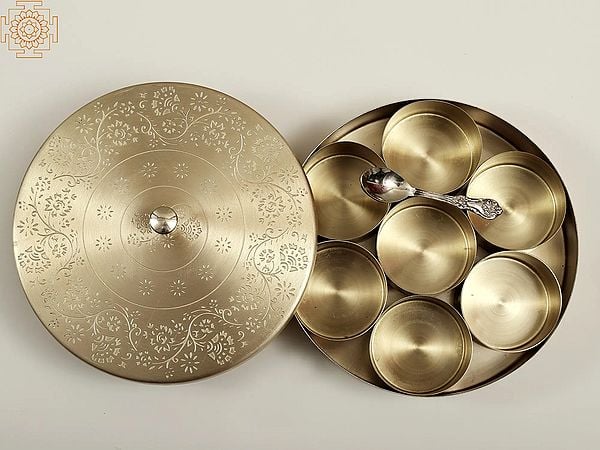 Exotic India 7" Brass Masala Box | Handmade Spice Box 
