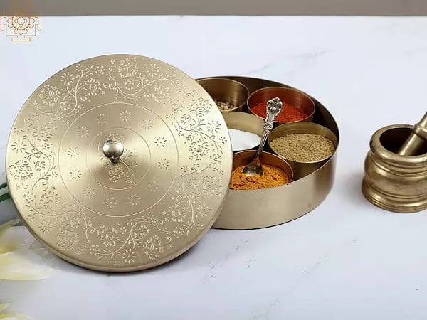 exotic india 7" Brass Masala Box | Handmade Spice Box 
