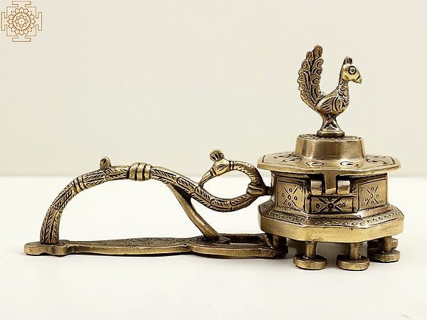 Exotic India 7" Brass Peacock Incense Burner 