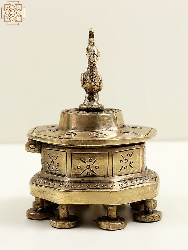 Exotic India 7" Brass Peacock Incense Burner 