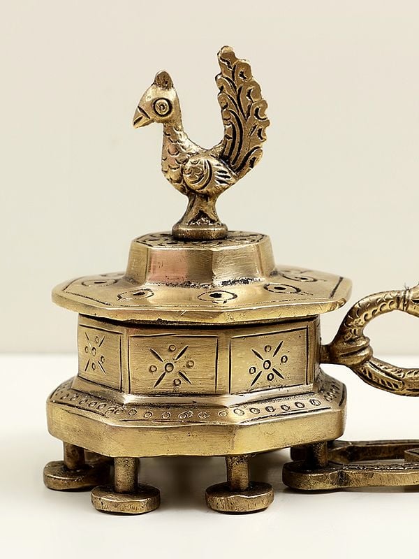 Exotic India 7" Brass Peacock Incense Burner 