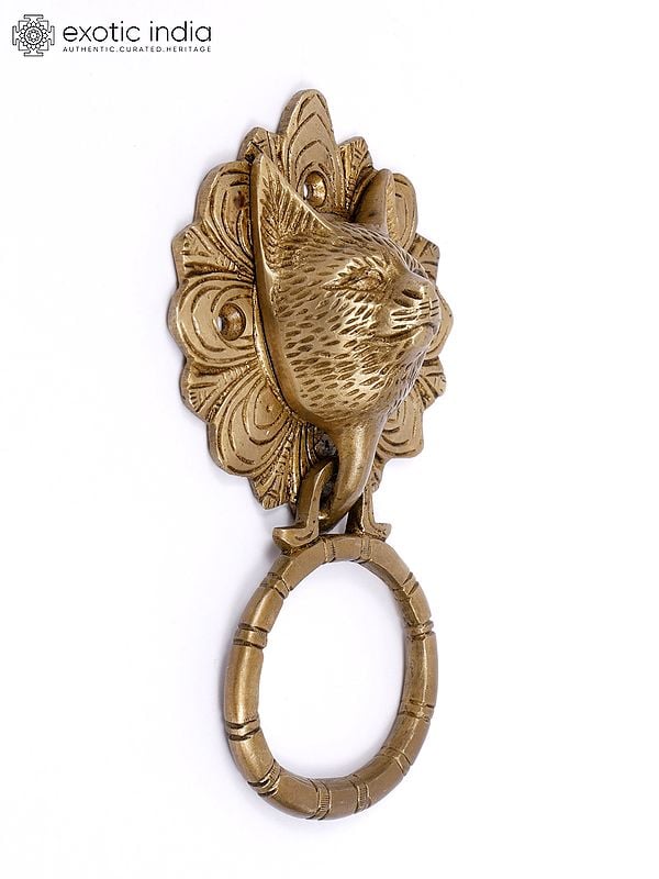 Exotic India 7" Cat Face Brass Door Knocker