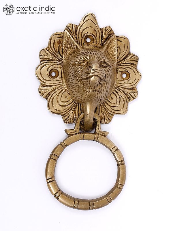 exotic india 7" Cat Face Brass Door Knocker 