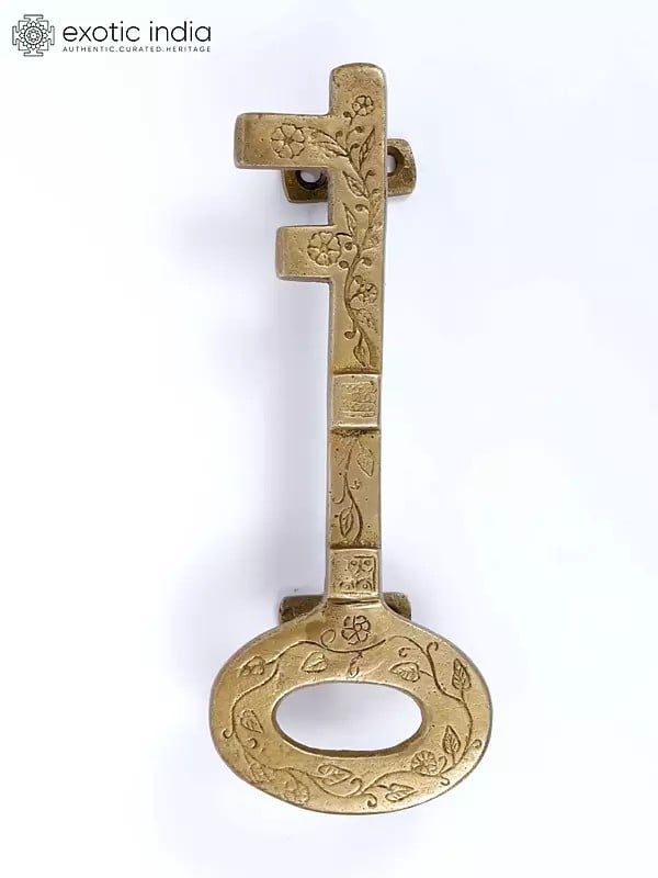 exotic india 7" Key Design Door Handle in Brass 