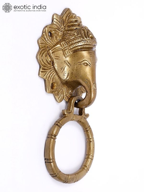 Exotic India 7" Lord Ganesha Door Knocker In Brass 