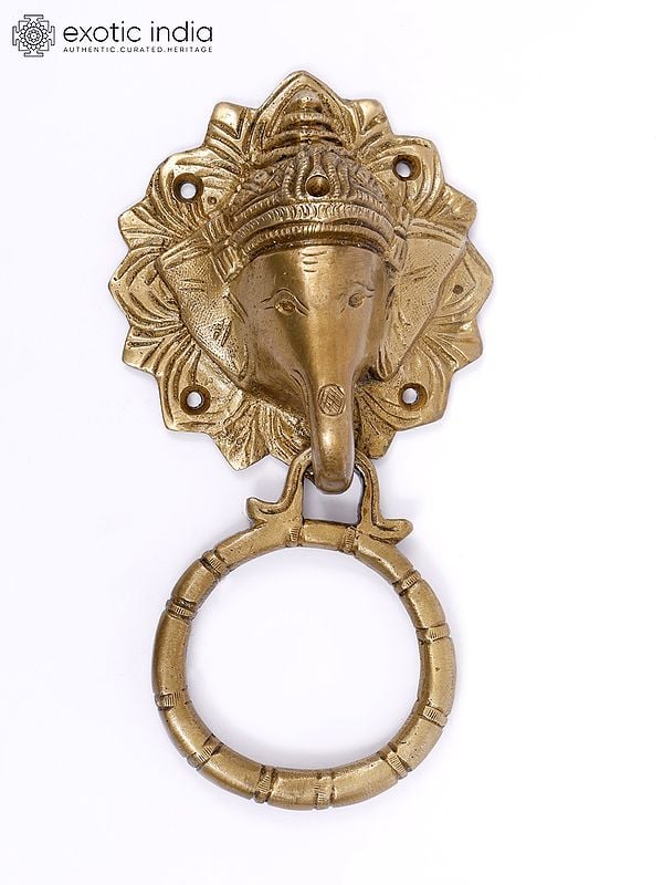 exotic india 7" Lord Ganesha Door Knocker in Brass 