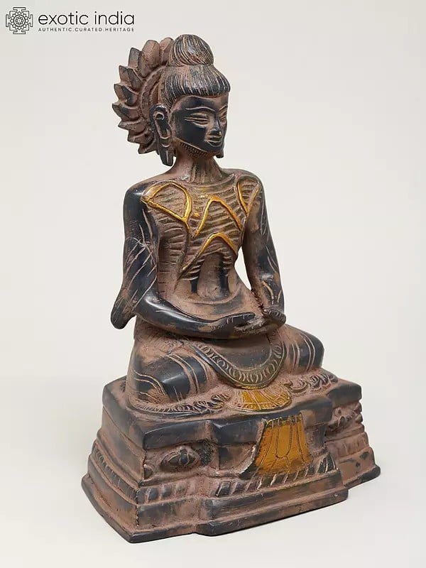 Exotic India 7" Meditating Lord Buddha | Brass Statue 