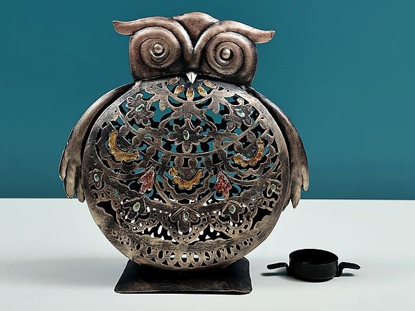 Exotic India 7" Owl Standing Candle Stand | Handmade 