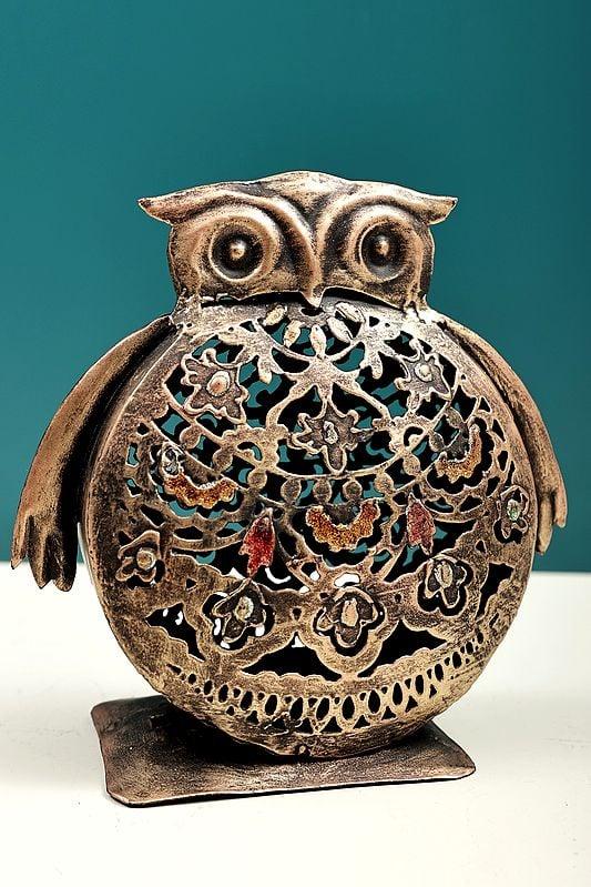Exotic India 7" Owl Standing Candle Stand | Handmade 