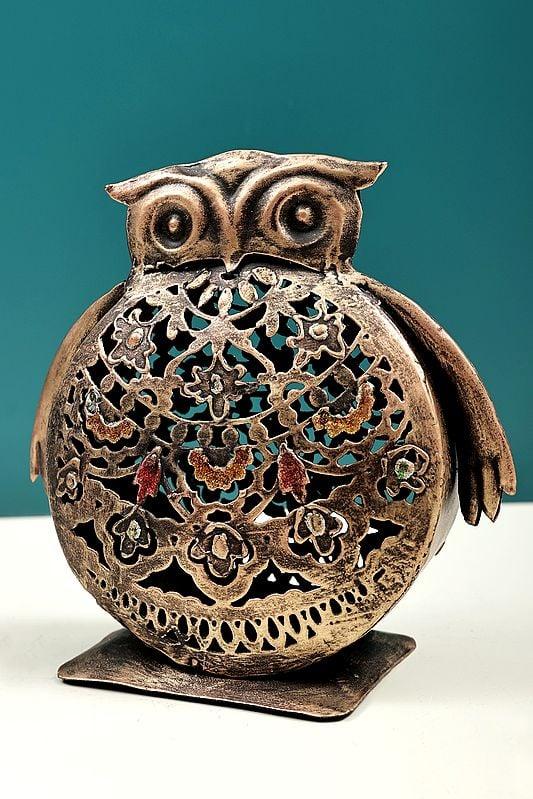 Exotic India 7" Owl Standing Candle Stand | Handmade 