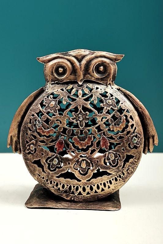 exotic india 7" Owl Standing Candle Stand | Handmade 