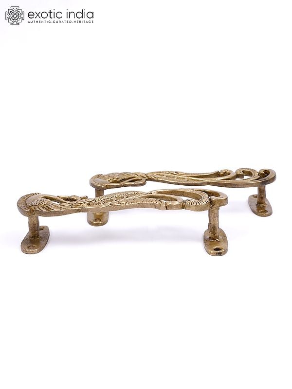 Exotic India 7" Pair Of Swans Brass Door Handles 