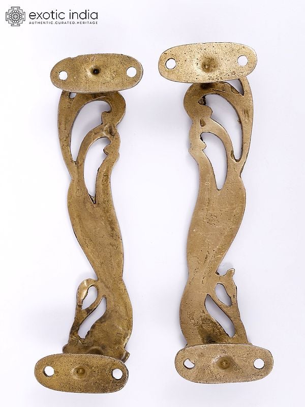 Exotic India 7" Pair Of Swans Brass Door Handles 
