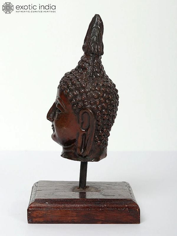Exotic India 7" Thai Buddha Head On Wooden Stand 