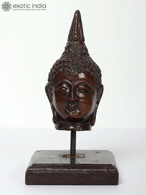 exotic india 7" Thai Buddha Head On Wooden Stand 