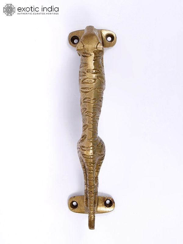 Exotic India 7" Tiger Design Brass Door Handle