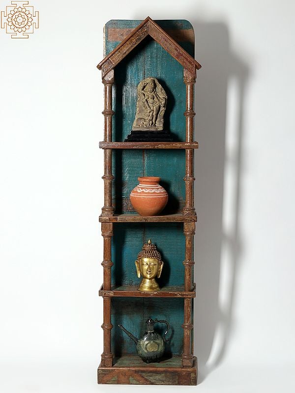 exotic india 75” Wooden Vintage Altar with Racks 