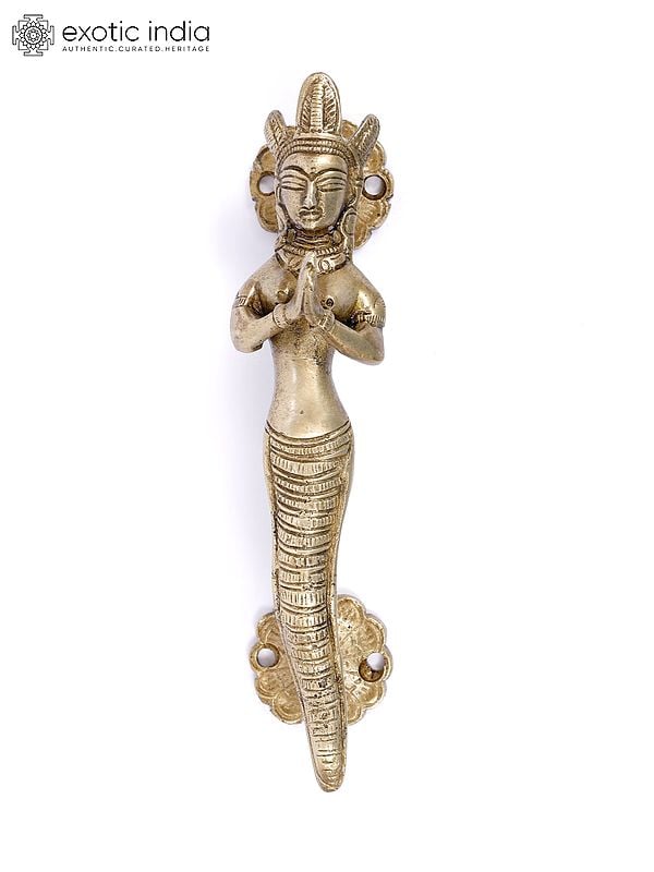 exotic india 8" Brass Naga Kanya Door Handle 