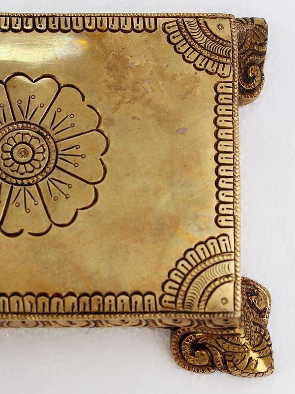 Exotic India 8" Designer Pooja Chowki | Brass 