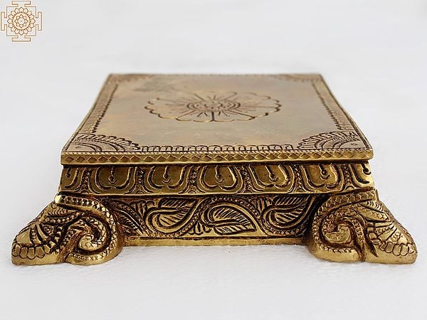 Exotic India 8" Designer Pooja Chowki | Brass 
