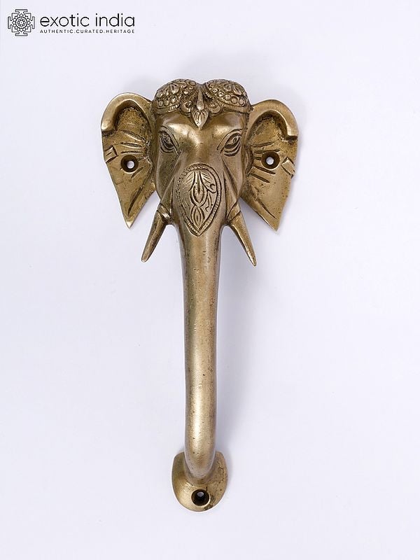 exotic india 8" Elephant Design Brass Door Handle 