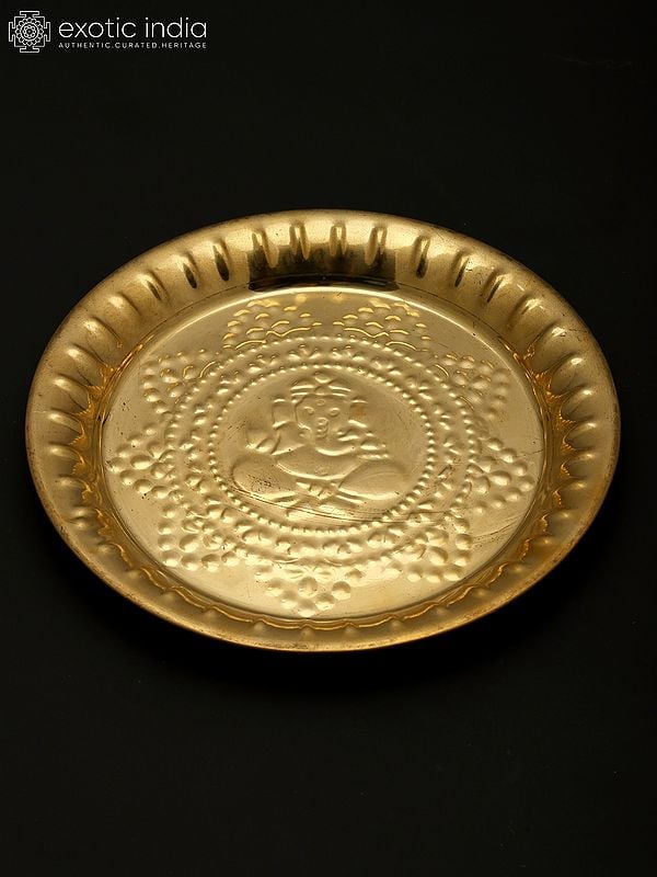 Exotic India 8" Lod Ganesha Ritual Plate In Brass 