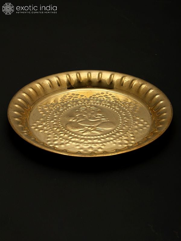 Exotic India 8" Lod Ganesha Ritual Plate In Brass 