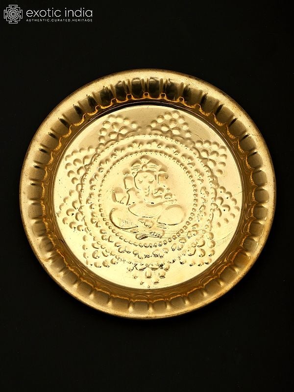 exotic india 8" Lod Ganesha Ritual Plate in Brass 
