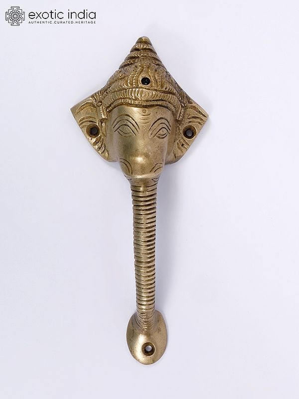 exotic india 8" Lord Ganesha Door Handle in Brass 
