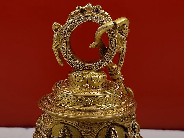 Exotic India 8" Lord Shiva Temple Bell (Big) In Brass 