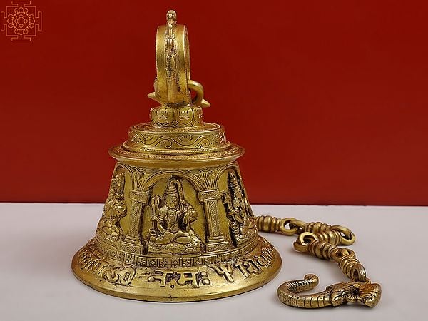 Exotic India 8" Lord Shiva Temple Bell (Big) In Brass 